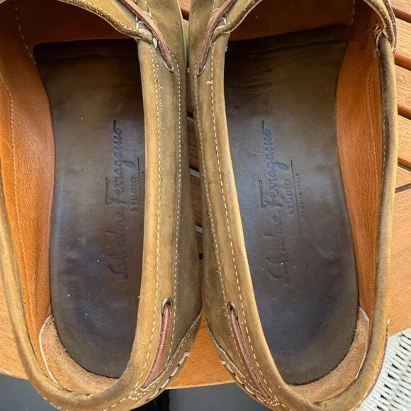 Salvatore Ferragamo MensSuede Moccasin Loafers With Rubber Sole Size 9